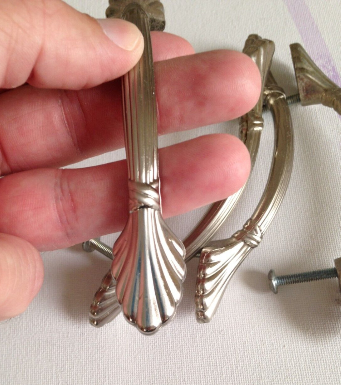 Vintag Art Deco Silver Tone Drawer Pulls Dresser Handle Set of 4 Pat No D355 839