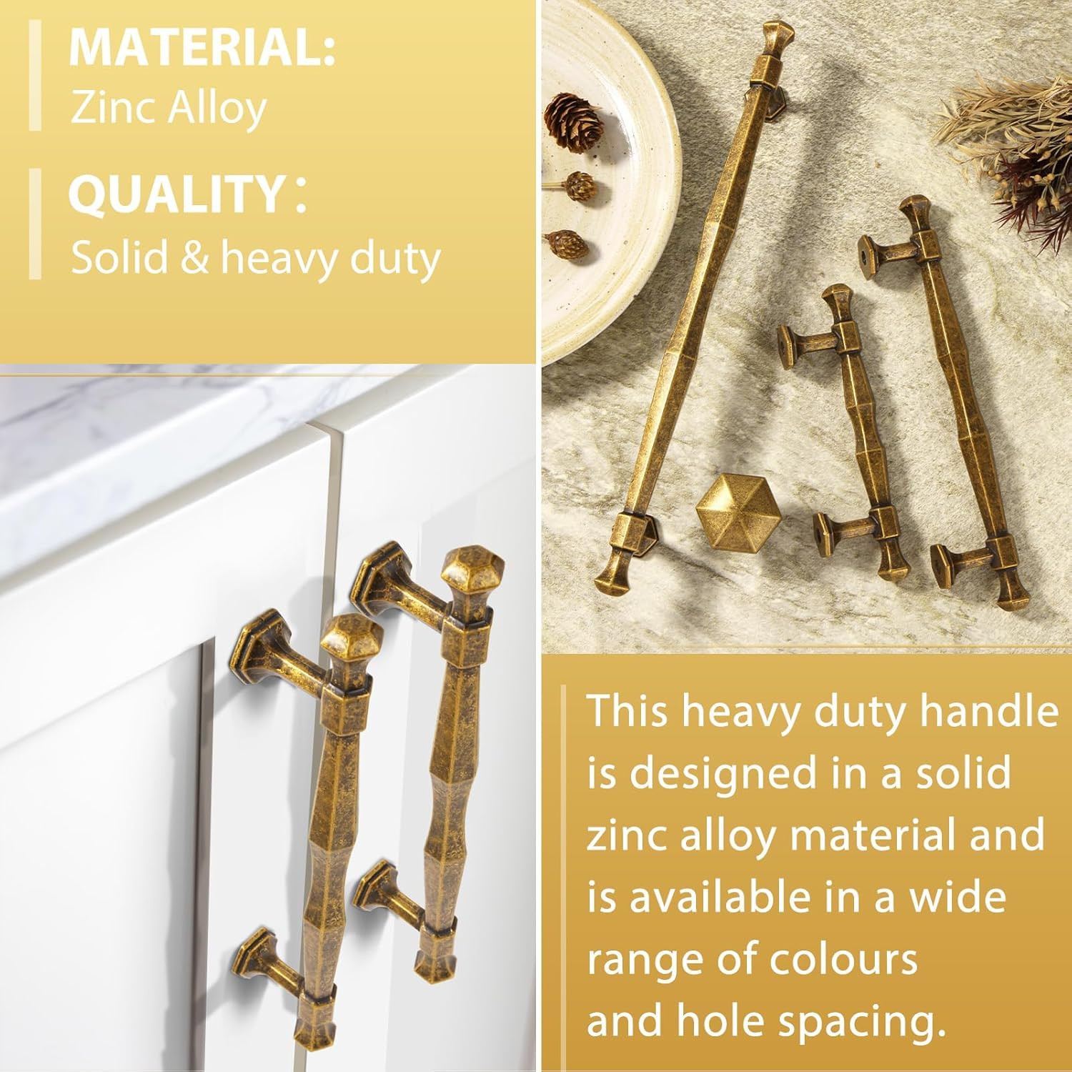 Vintage Antique Brass Cabinet Pulls – 7.5 Inch Handles, 6 Pack