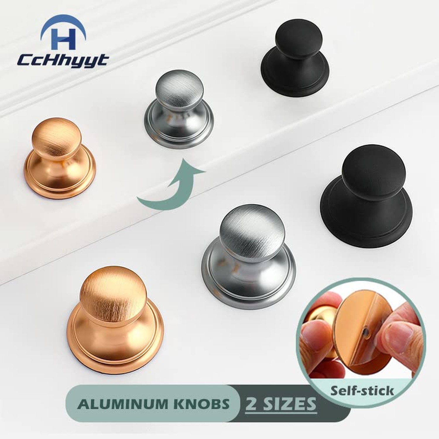 6 Pack Self-Stick Knobs Brushed Nickel Self-Adhesive Drawer Knobs Aluminum No…