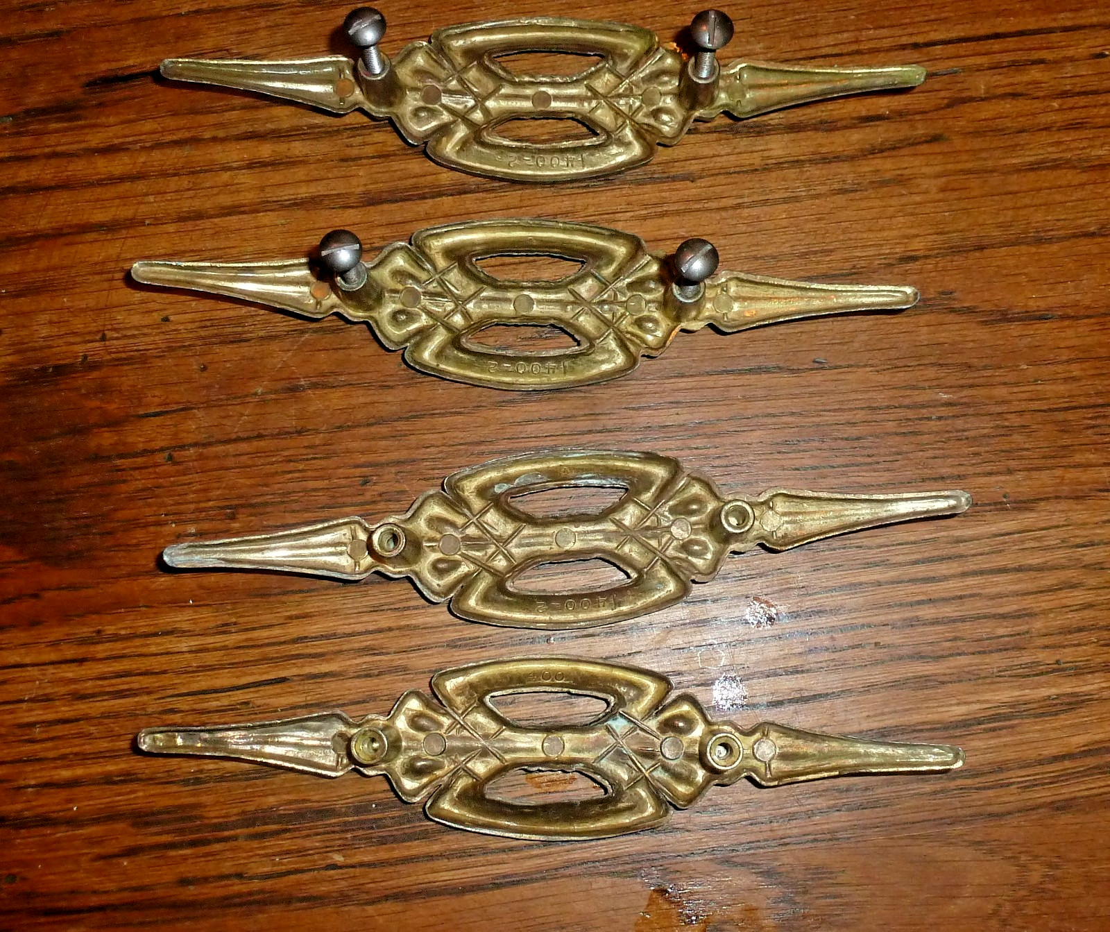 Lot Four Vintage Art Deco Brass Drawer Pulls Hollywood Regency