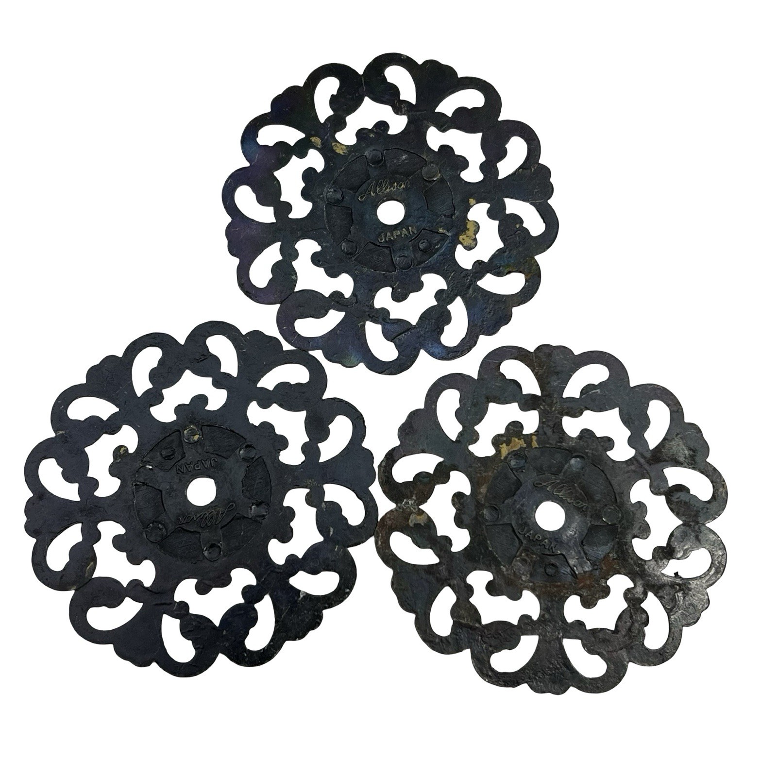 Vintage Allison Drawer Pull Knobs Backplate Ornate Japan Lot of 3
