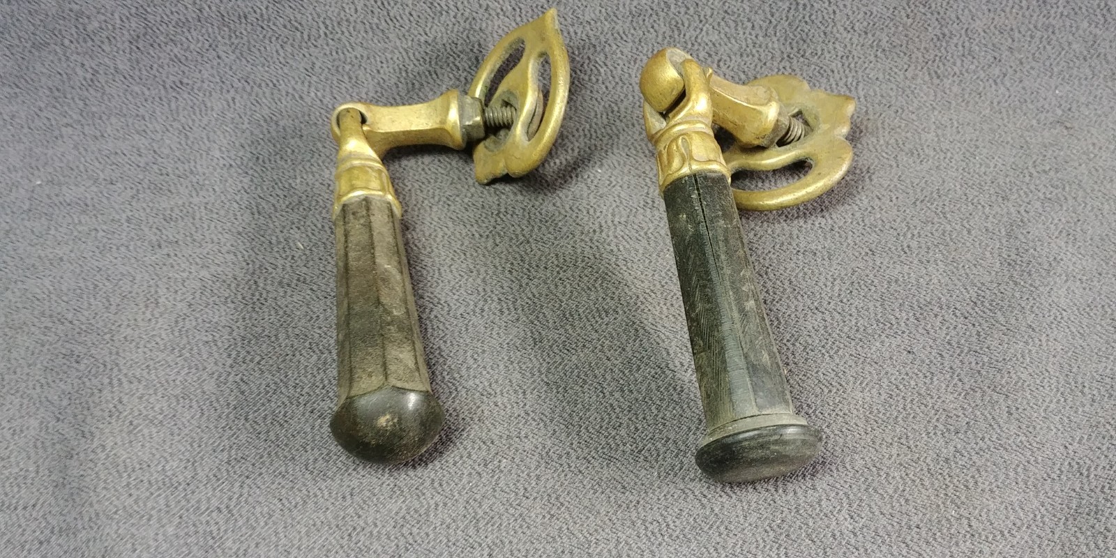 2 Tassel Handle Pendant Door Pull Brass Carved? Black Stove Unknown Antique Lot