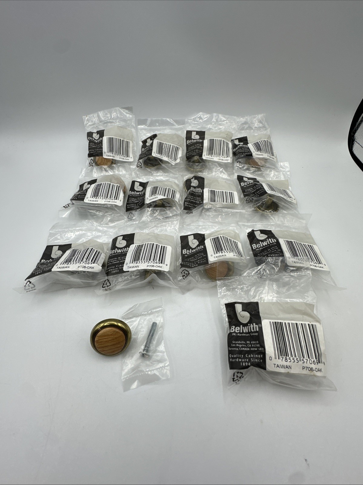 Vintage NOS Belwith (P706-OAK) Door/Drawer Pulls (Lot Of 13) with Hardware