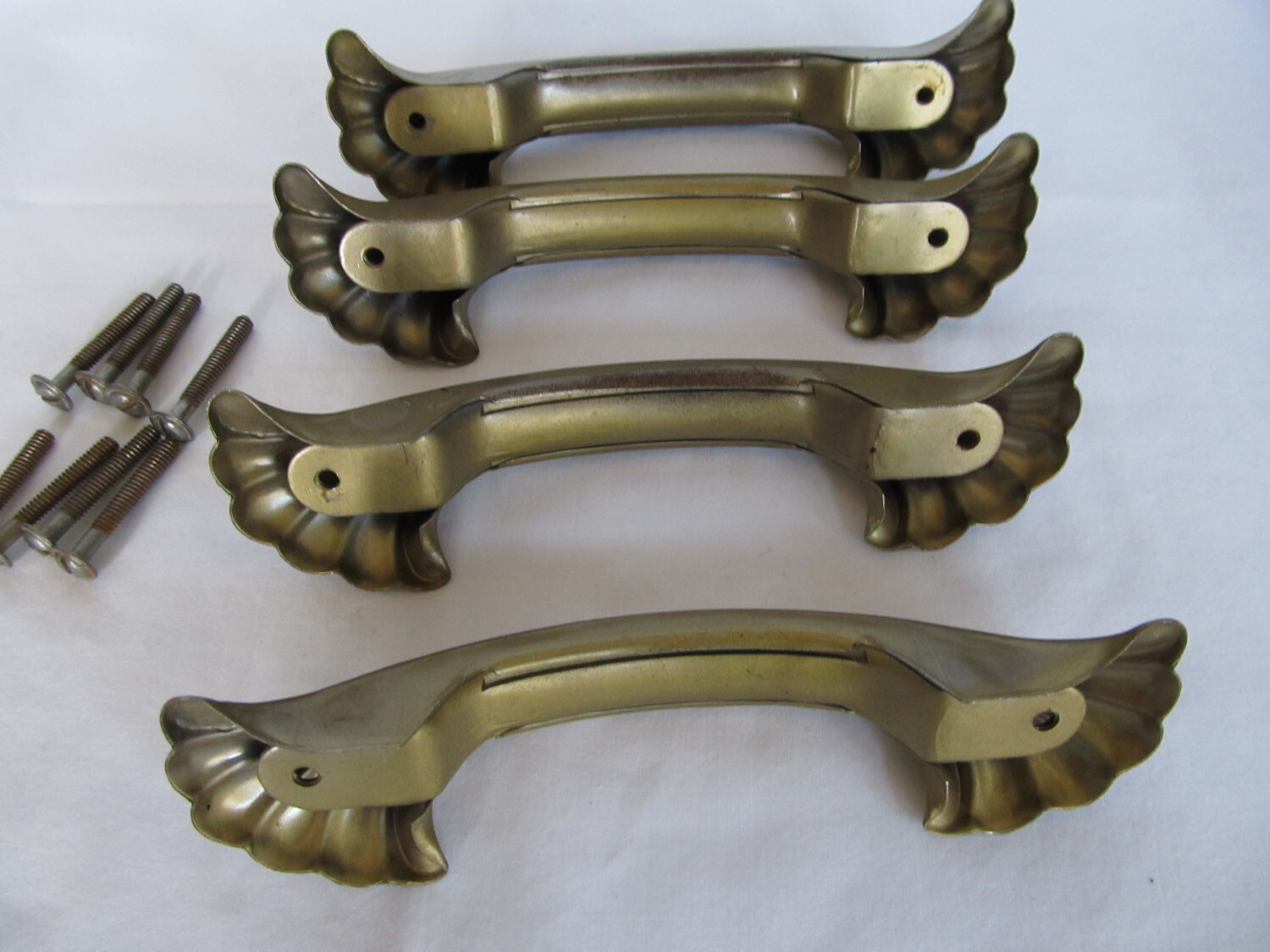 4 Vintage Art Deco Waterfall Metal Drawer Handles Pulls 5 5/8″ 4 1/4″ on center