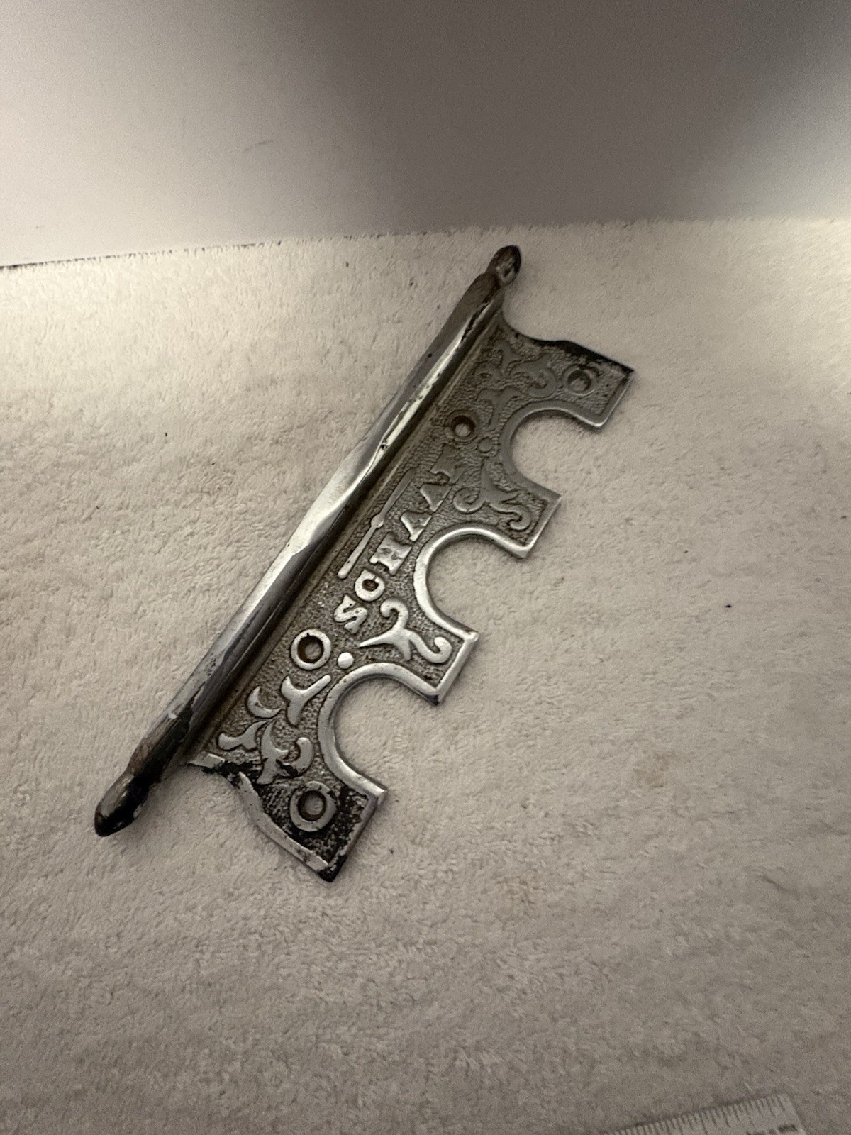 S. O. HAAK Antique Original 1900s Silver Metal Scroll Bail Drawer Pull Rusted