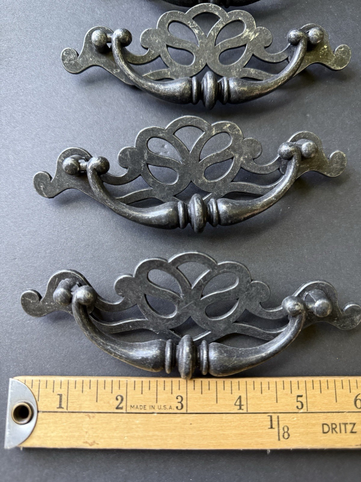 Vtg Charcoal Metal Drawer Pulls Set 6 Dresser Cabinet Traditional Cottagecore