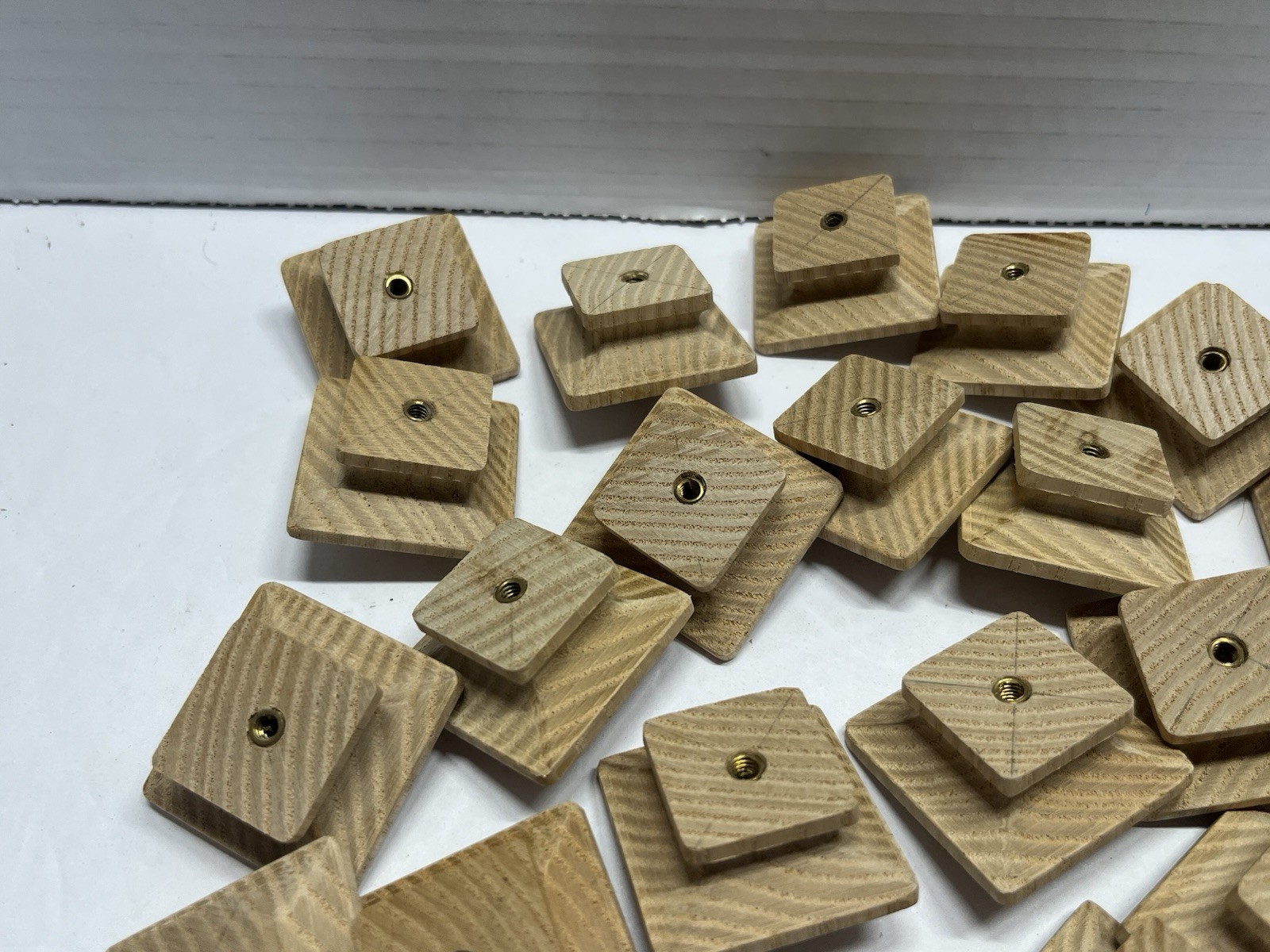 VTG Lot (25) NOS Square/Peak Natural/Unfinished Fixed Wood Drawer/Cabinet Knobs