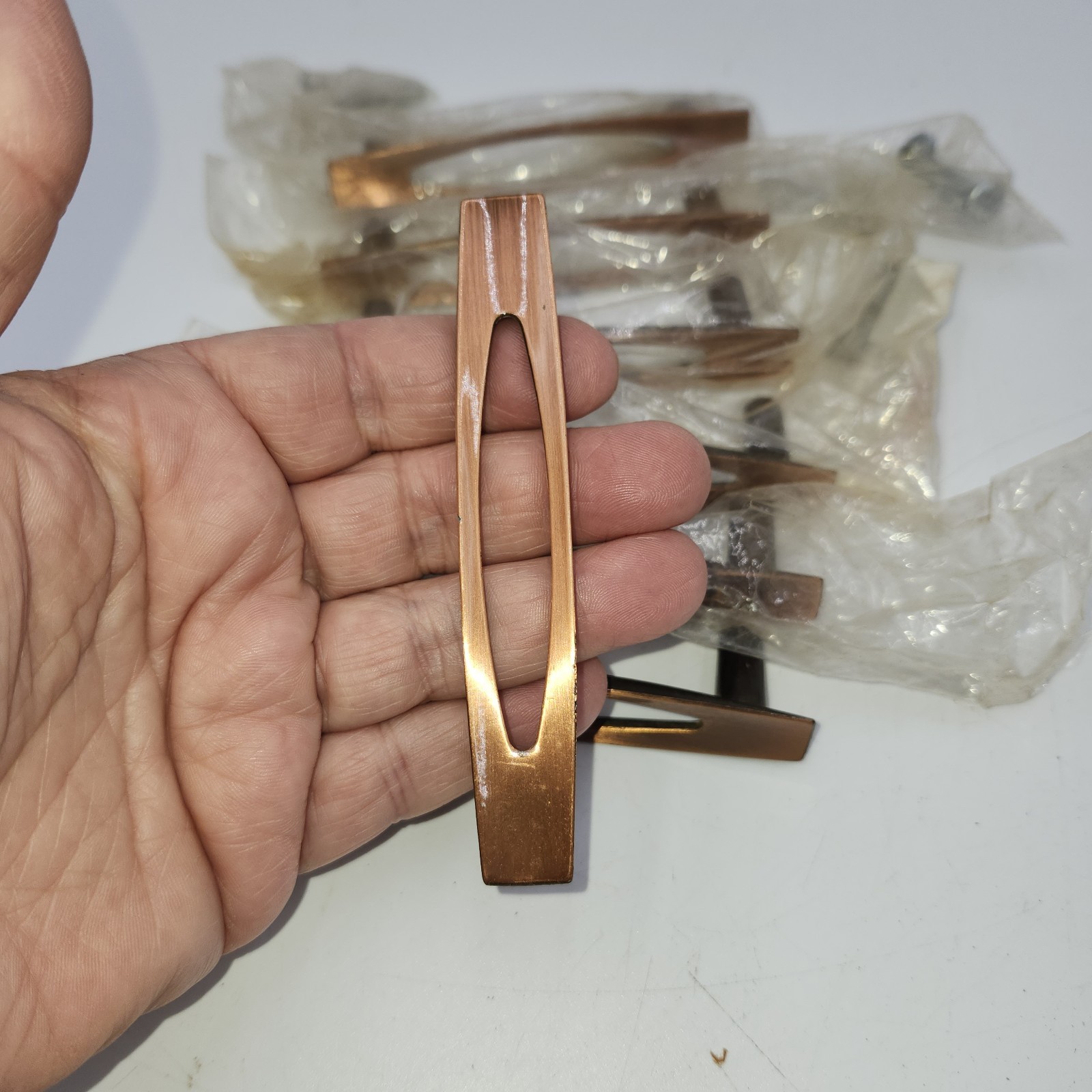 6 Vtg Mid Century NOS Ajax Copper Square Atomic Drawer Pulls Cabinet Hardware