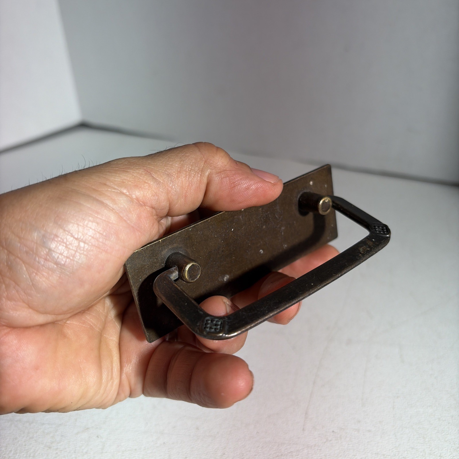 Vintage Single Mid Century Modern Bronze Drawer Bail Drop Pull Handle