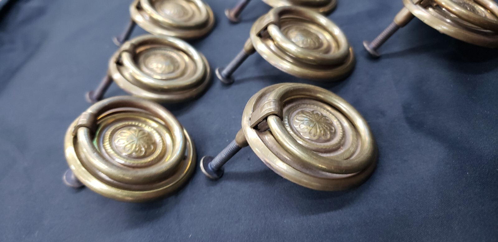 9 Ornate Round Brass Furniture Drop Pulls with Screws 1 7/8″ Round GS00310