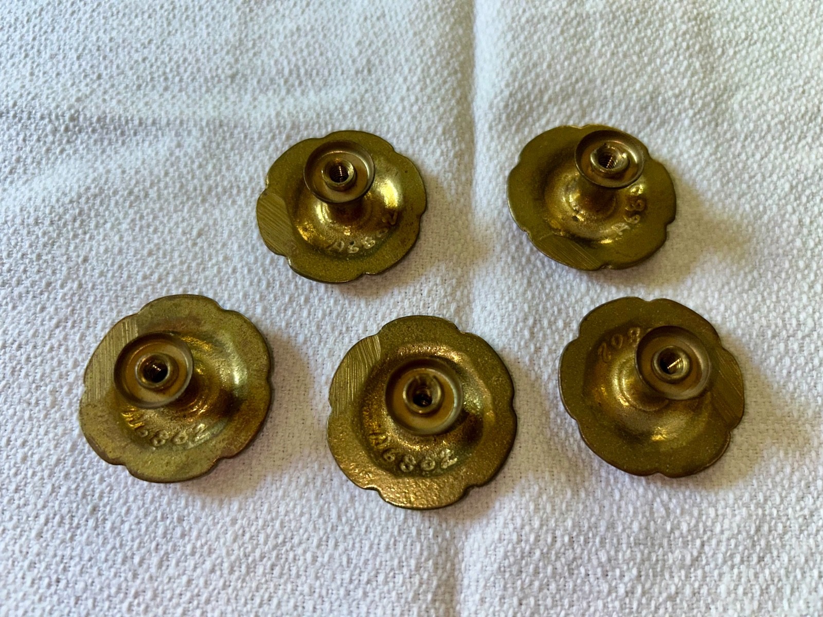 Lot 5 Vintage 60s Brass Ornate Drawer Pulls Floral Cabinet Knobs Round MCM