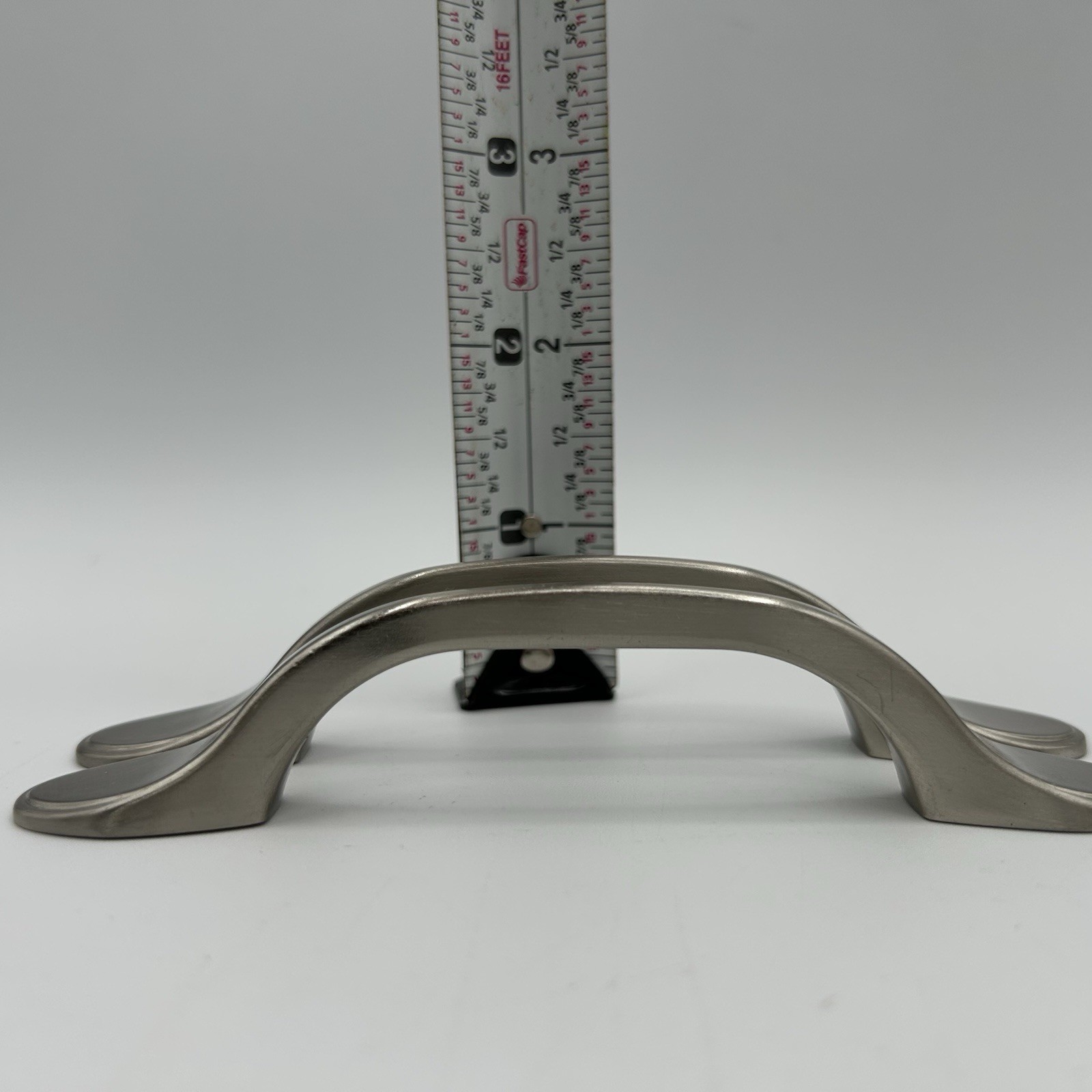 Vtg 3″ Spoon Foot Pull Knob, Brushed Nickel Drawer Pull Cabinet Door, VGC (2)