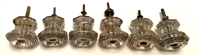 Set of 6 Antique Clear Glass 2″ Octagon Dresser/Cabinet Pulls/Knobs w/Screws