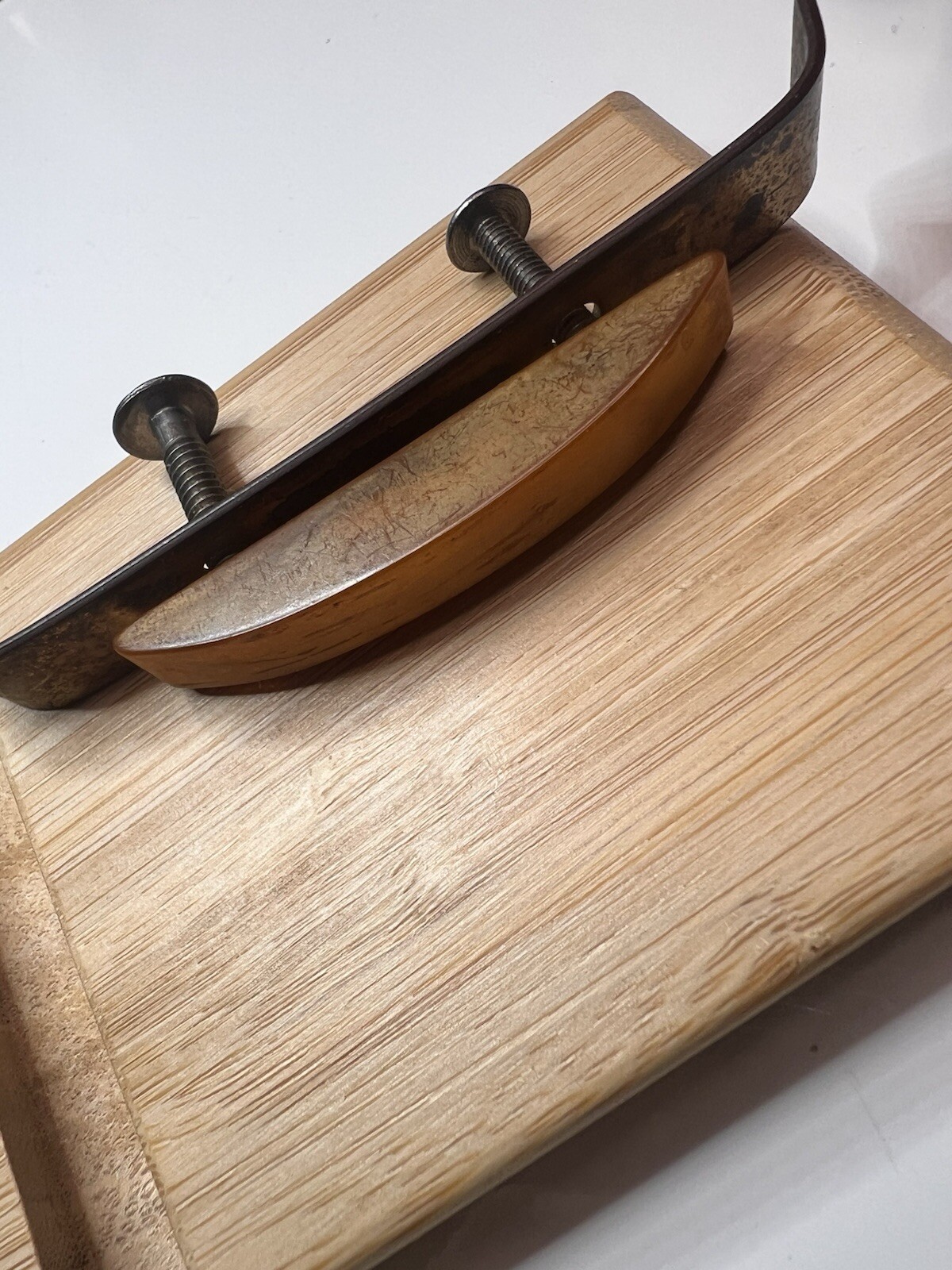 Vintage Drawer Pull Handle Brass Yellow butterscotch Color Bakelite MCM