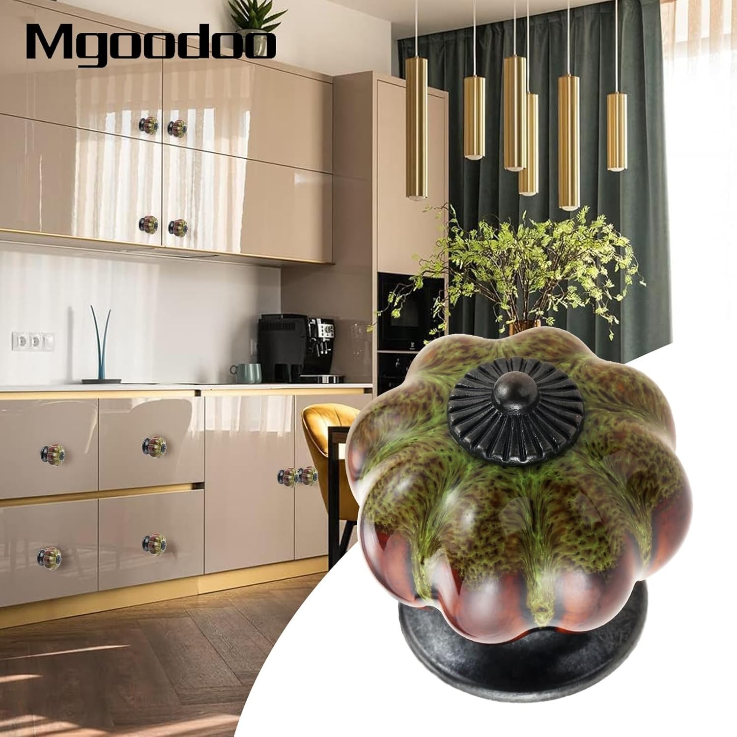 Rustic Green Pumpkin-Shaped Drawer Knobs – Handmade Ceramic Cabinet Pulls