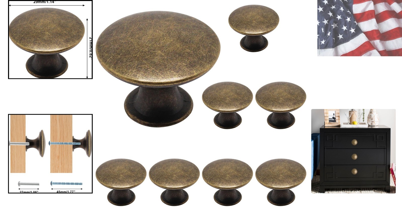 8 Pcs Antique Brass Cabinet Knobs, Round Dresser Knob Kitchen Drawer Knobs, S…
