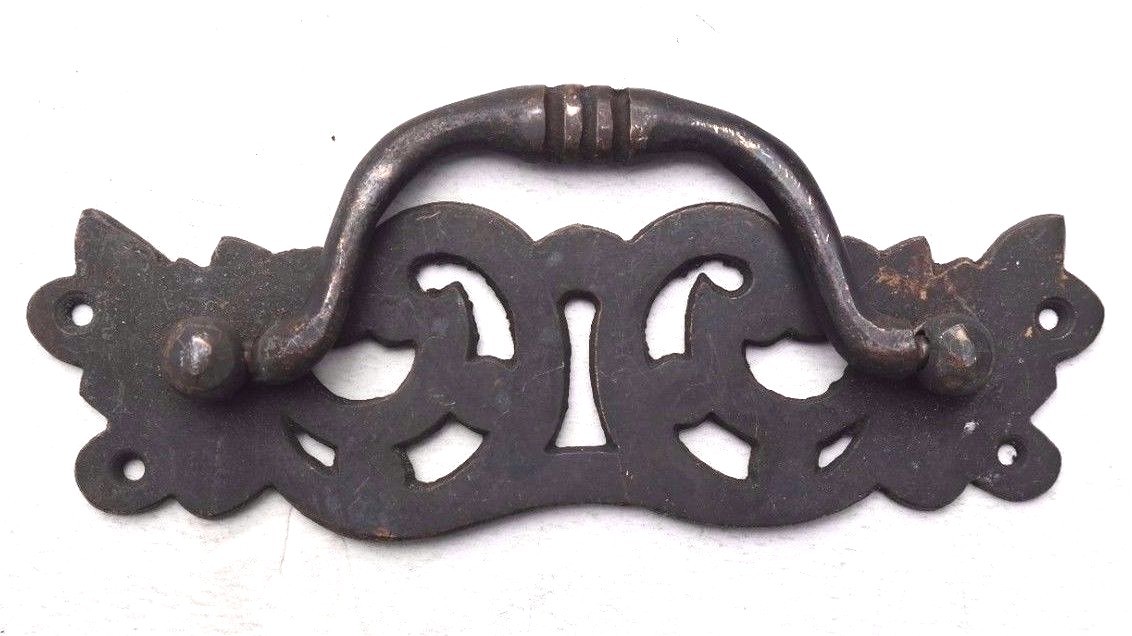 Vtg 1920s Large Metal Ornate Victorian Drawer Cabinet Dresser Pull Handle Knob