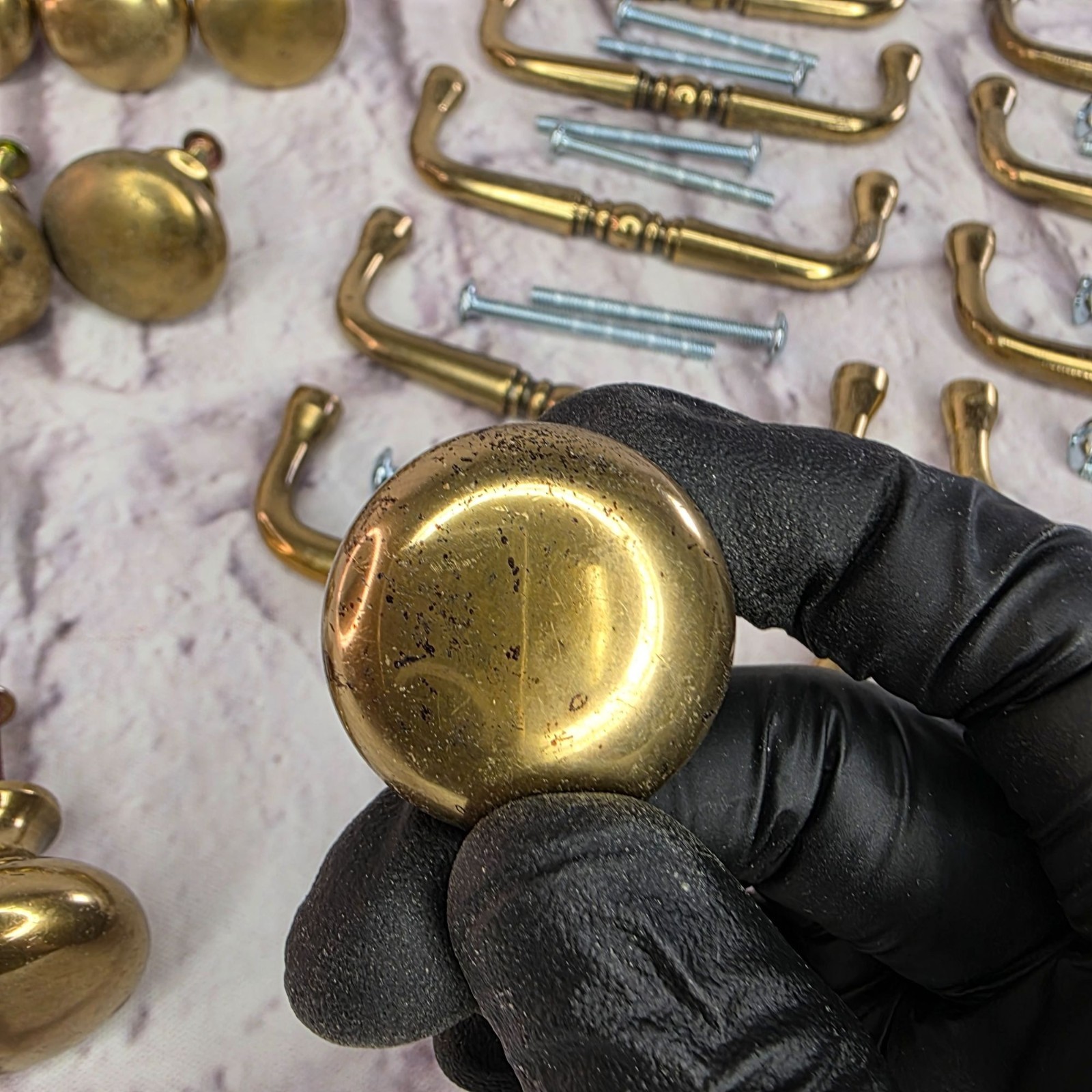 Vintage Solid Brass Cabinet Knobs & Handles Set With Screws 21 Knobs 10 Handles