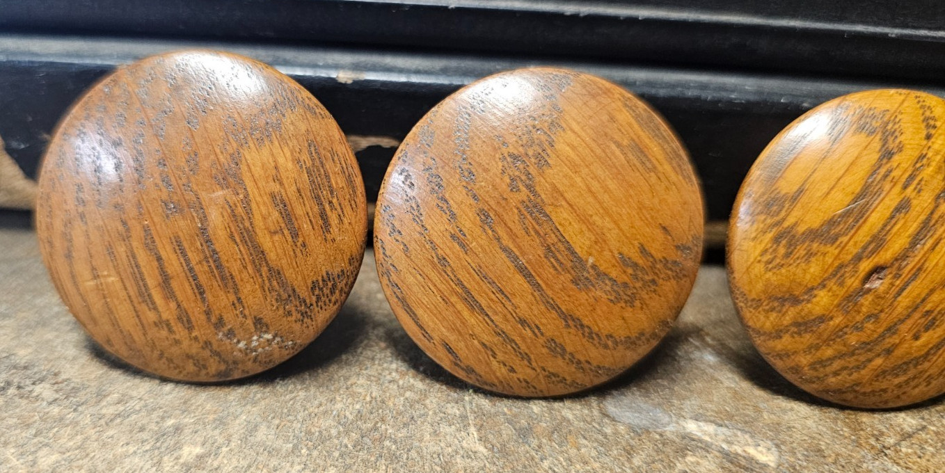 Lot Of 6 ( 1- 3/4) Inch Vintage Wood Used Drawer Pulls With Screws