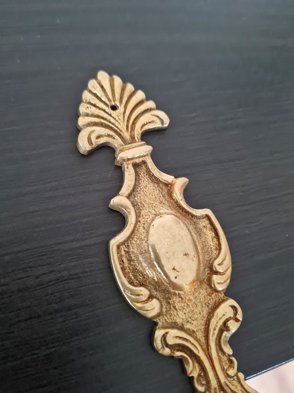 Antique Brass Drop Drawer Pull, Ornate Dresser Handle, Cabinet Wardrobe Hardware