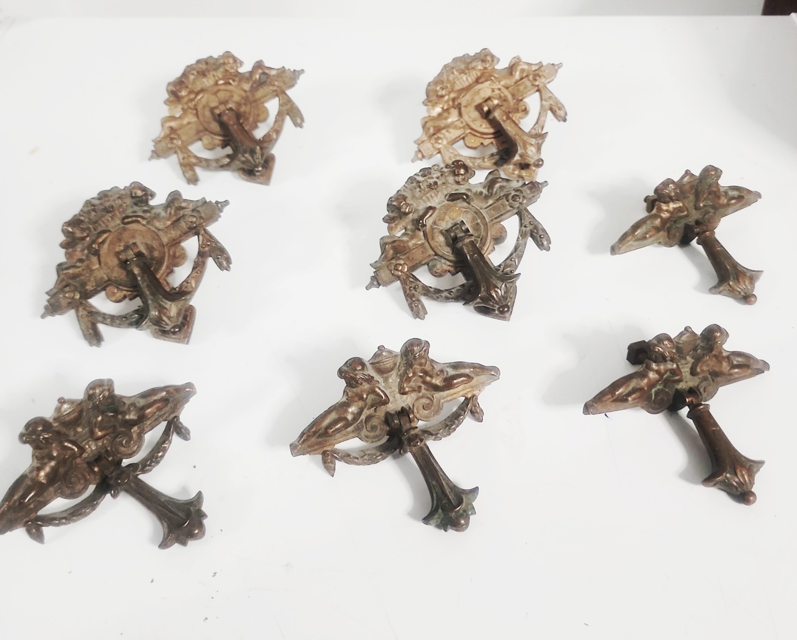 ULTRA RARE Set of 8 Antique 19th-Century French Rococo Bronze Putti Pulls