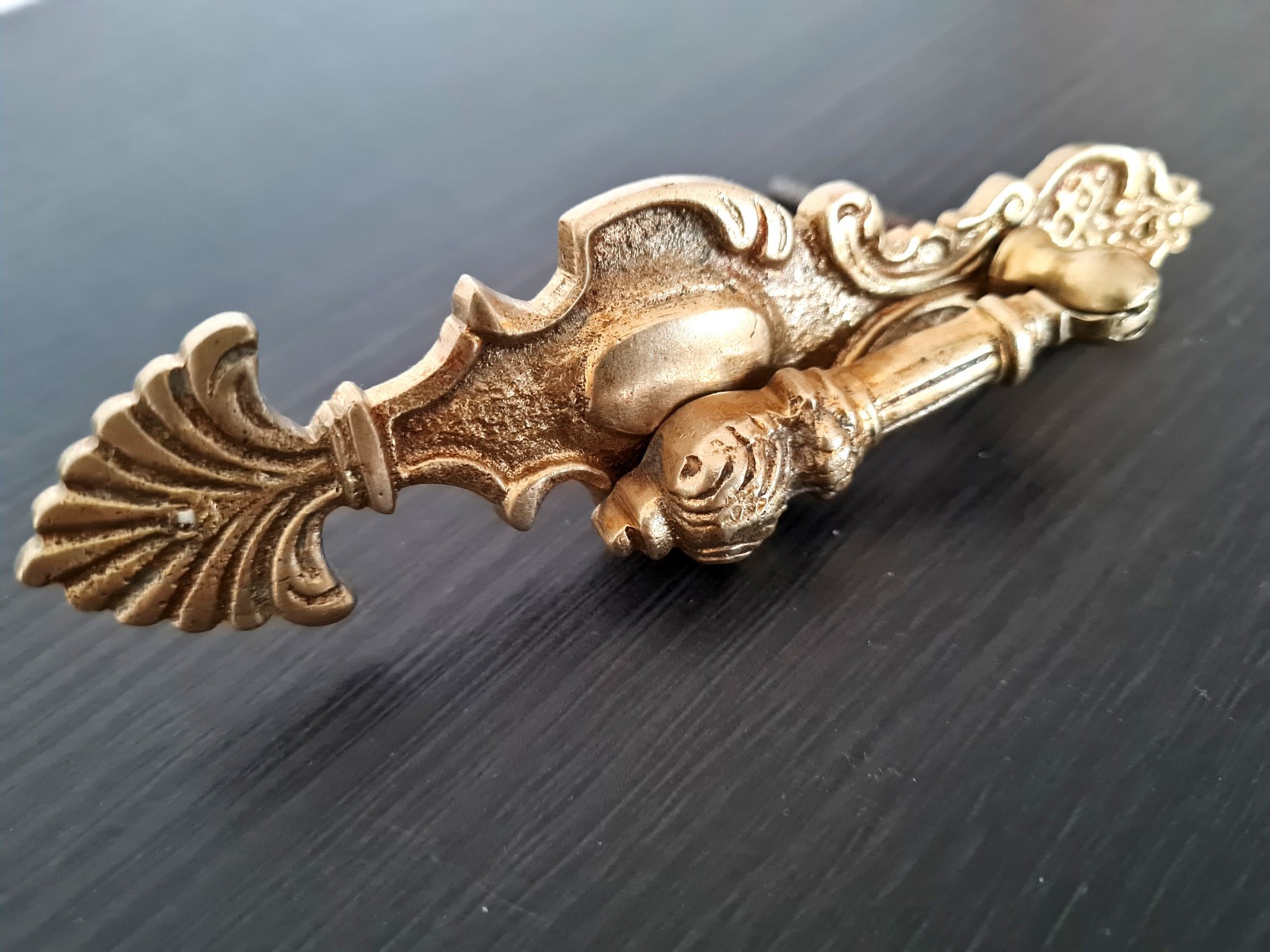 Antique Brass Drop Drawer Pull, Ornate Dresser Handle, Cabinet Wardrobe Hardware