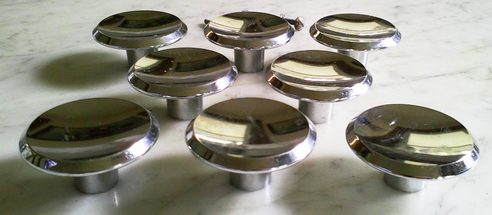 8 Chrome 2 Inch cabinet Knob Ajax Concave Beveled Edge Door Drawer Pulls Vintage