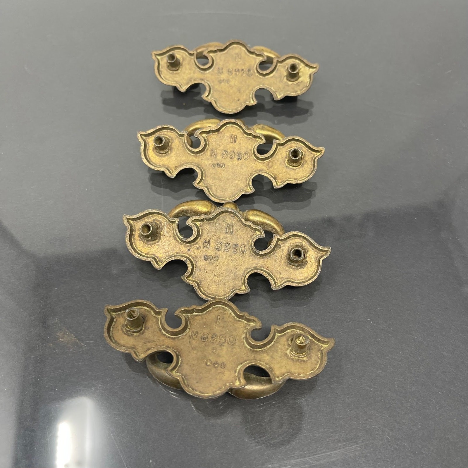 Lot of 4 Vtg Antique KBC Keller Brass Colonial Metal Batwing Drawer Pull Handles