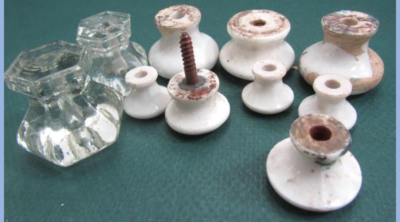 LOT antique 10pc PORCELAIN & GLASS DRAWER CABINET KNOBS pulls 3/4-1 1/2 inch