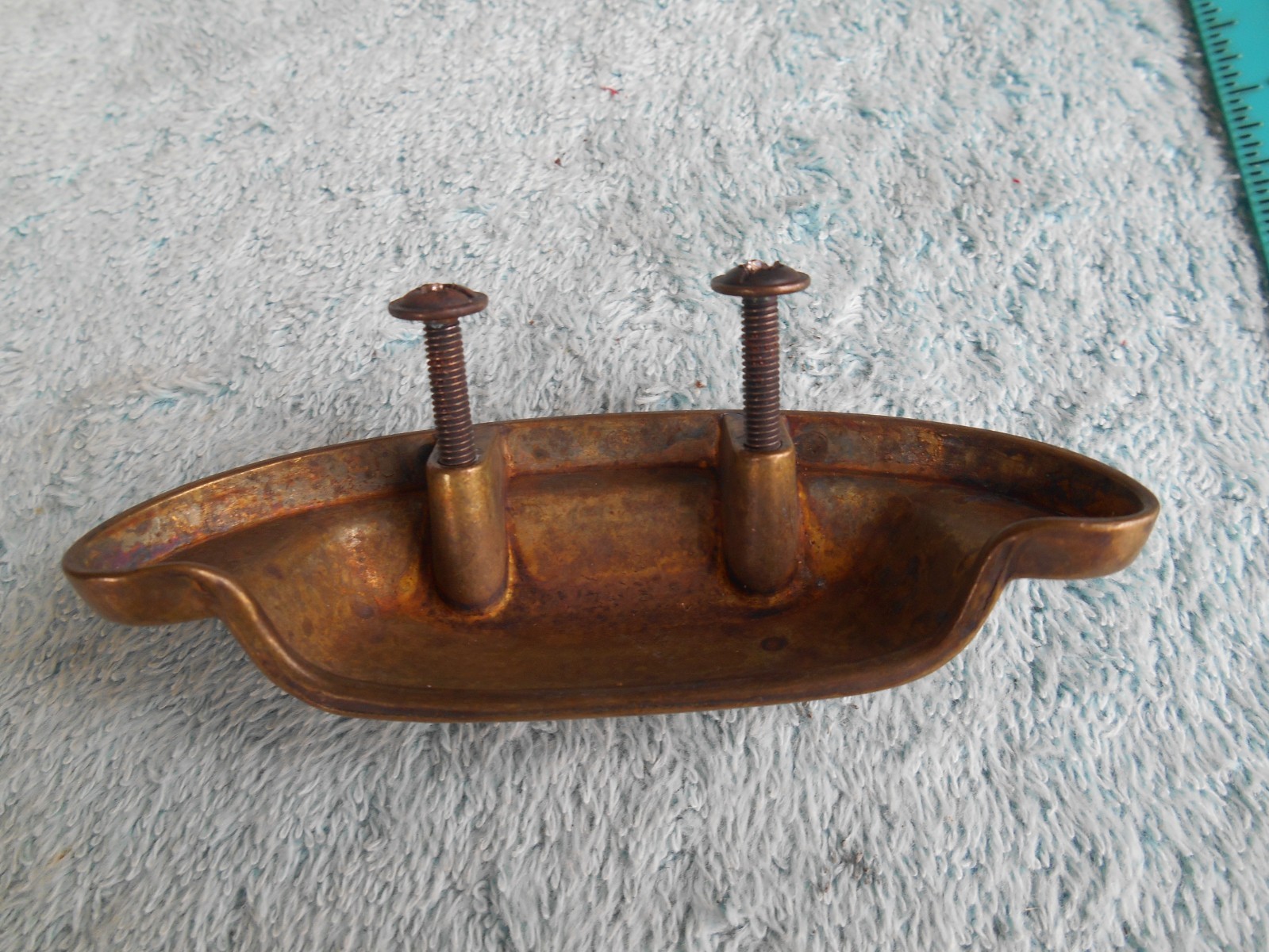 LOT OF 3 BRASS TONED DIE-CAST METAL DRAWER PULLS OR HANDLES WITH SCREWS