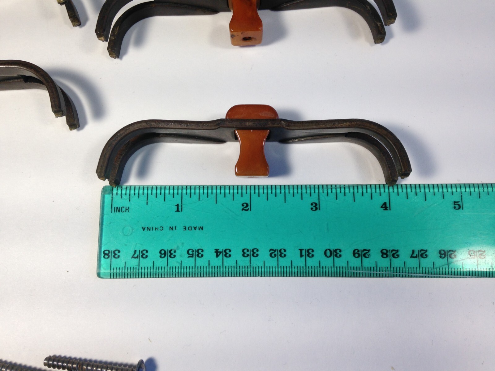 6 Drawer Pulls Handles Metal orange/golden Bakelite Antique Hardware Art Deco