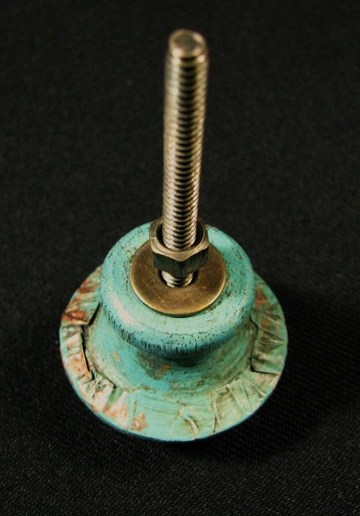 2 Antique Vintage Wood Copper Skin Green Distressed Drawer Pulls Handles Knobs
