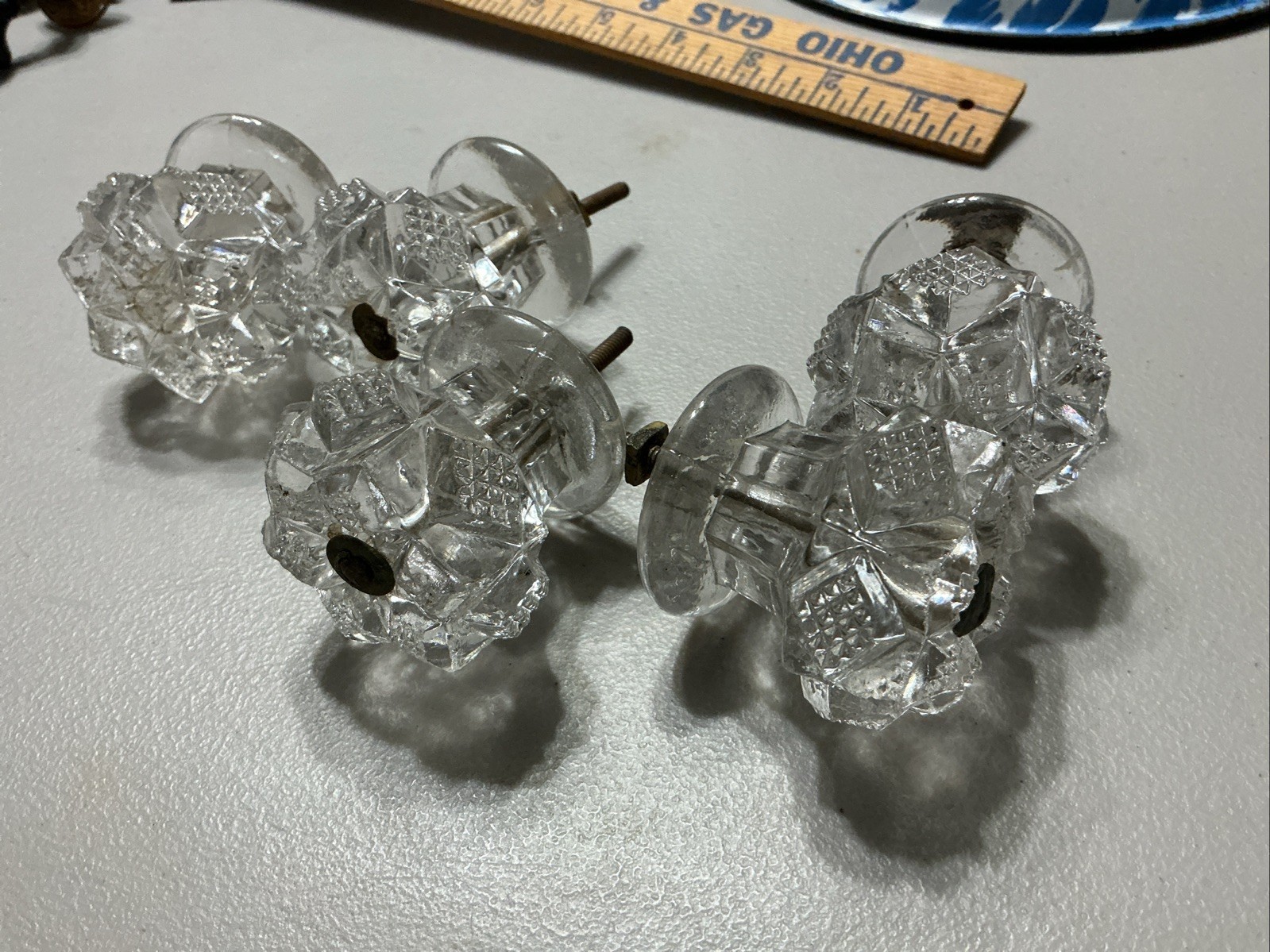 AMAZING RARE EMPIRE CUT GLASS PULL BEAUTIFUL OLD ANTIQUE PRICED EACH.