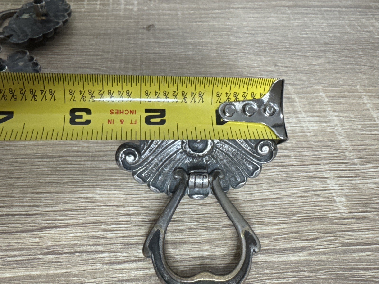 (6) Nickel / Brass Antique Hardware Drawer Pull Victorian Brass Drop Ring Set