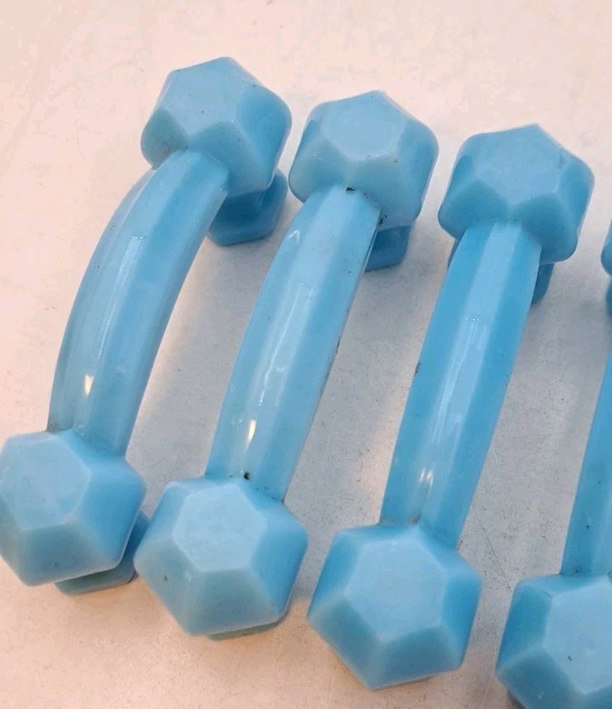 Antique Blue Milk Glass Handles Depression Glass Drawer Handle Hardware Lot of 6
