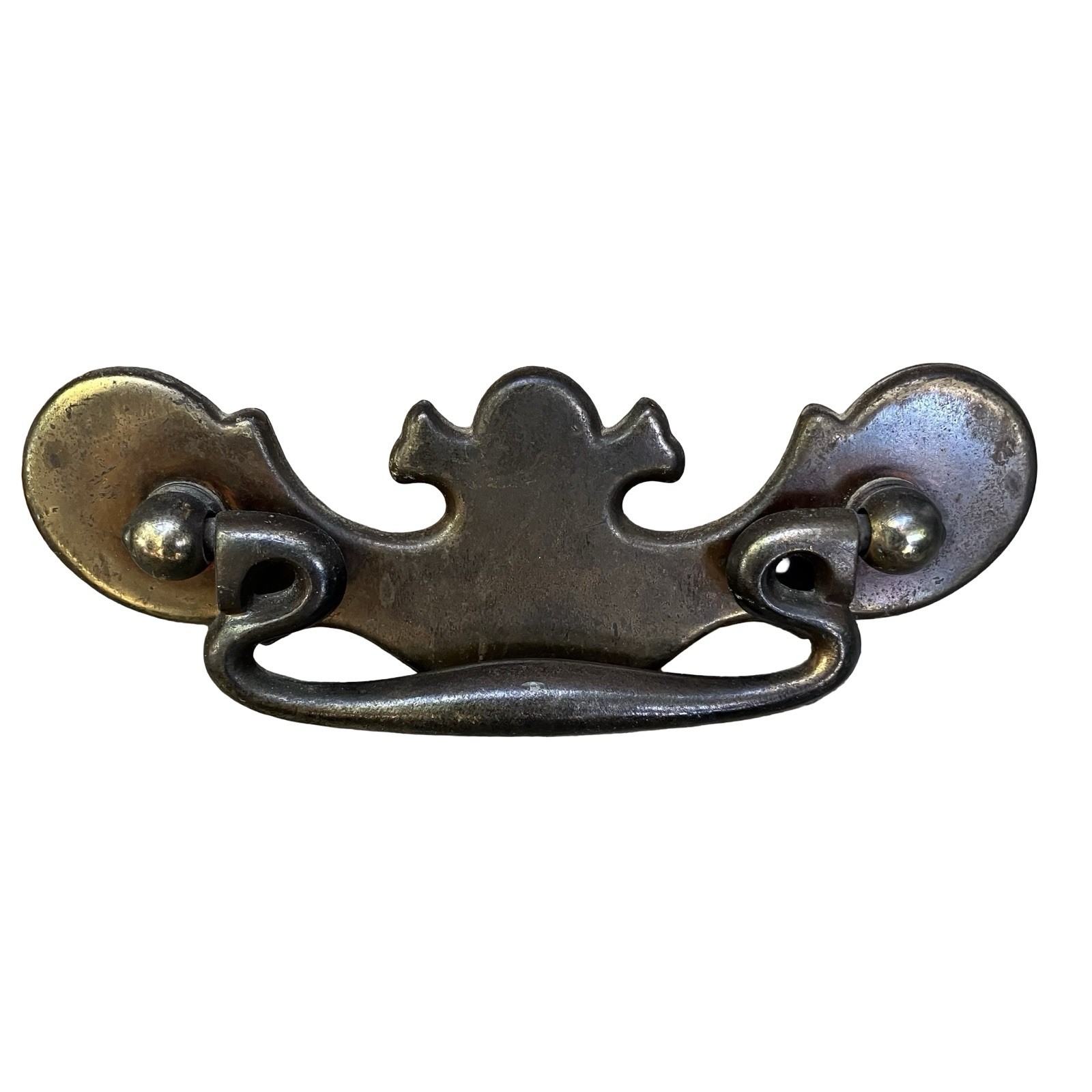 VTG Chippendale Bail Drop Drawer Pulls Batwing Brass-Metal Reclaimed Lot Of 5