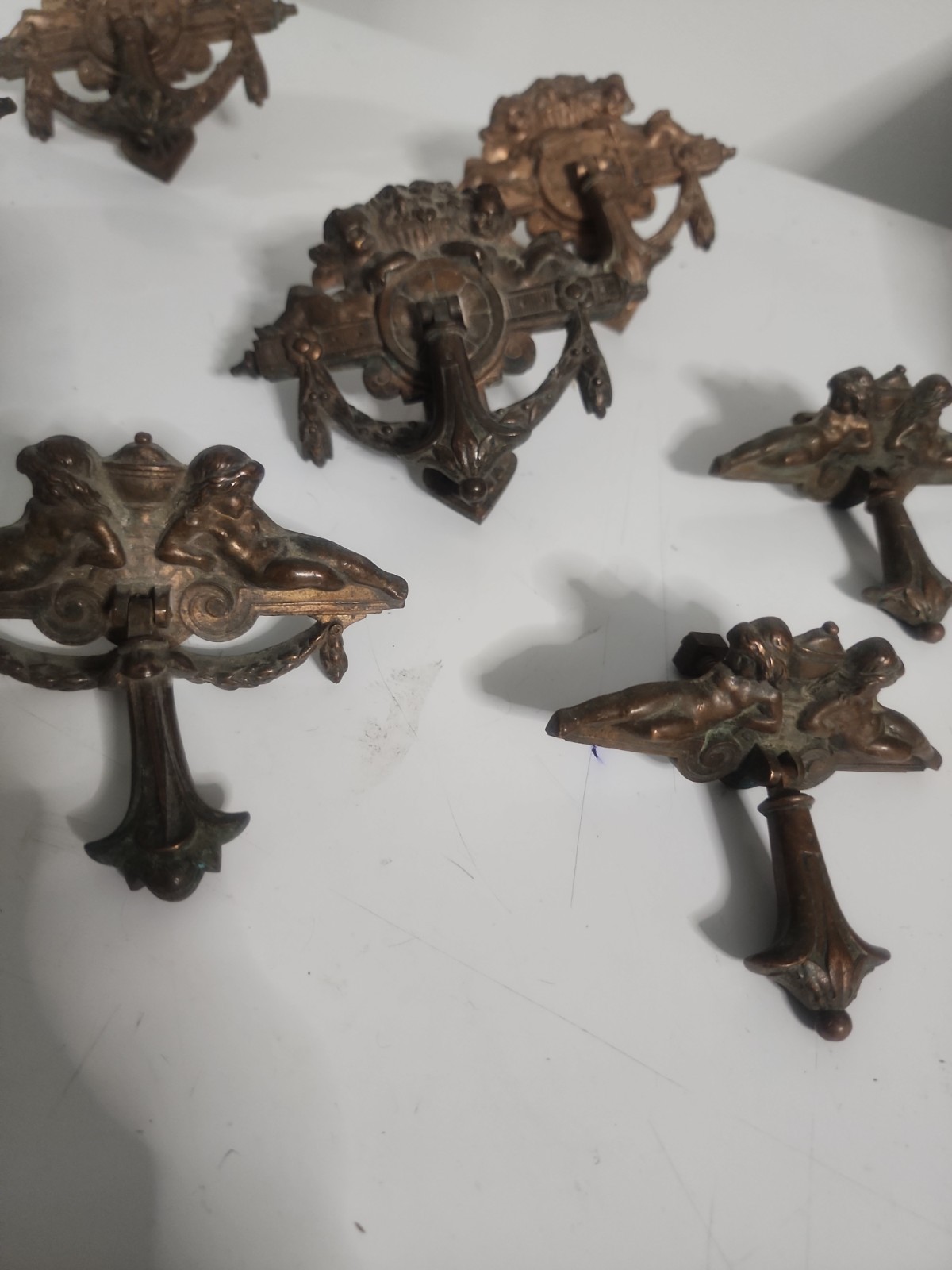 ULTRA RARE Set of 8 Antique 19th-Century French Rococo Bronze Putti Pulls