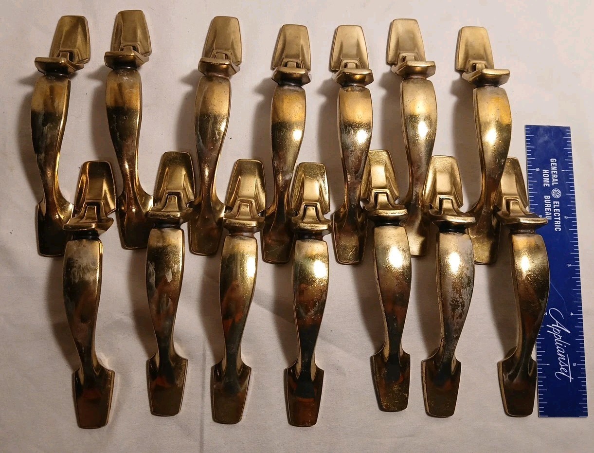 16 Keller Brass Co Vtg MCM Brass Cupboard Cabinet Pull Handles 5-1/4″ W/SCREWS