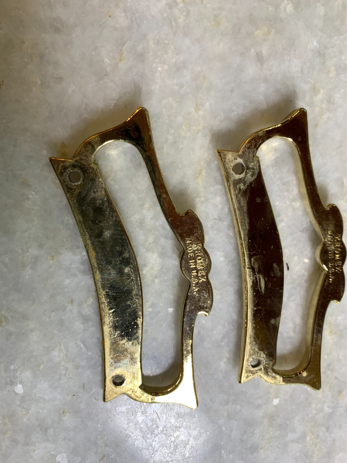 Antique Vintage Mid Century Modern MCM Steel Metal Handle Handles Gold Gilded