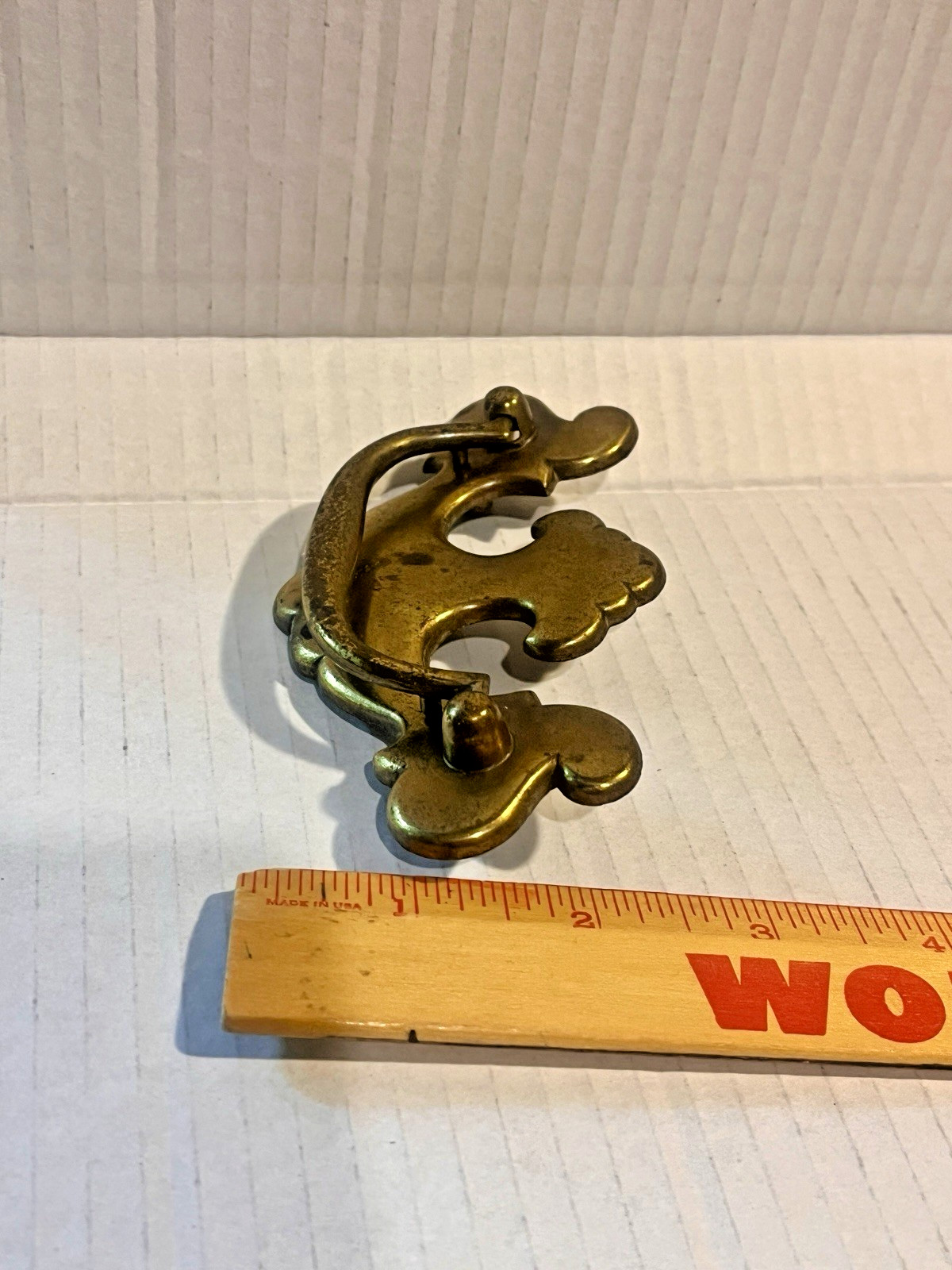 Vintage French Style Drawer Pull, Antique Brass, no screws