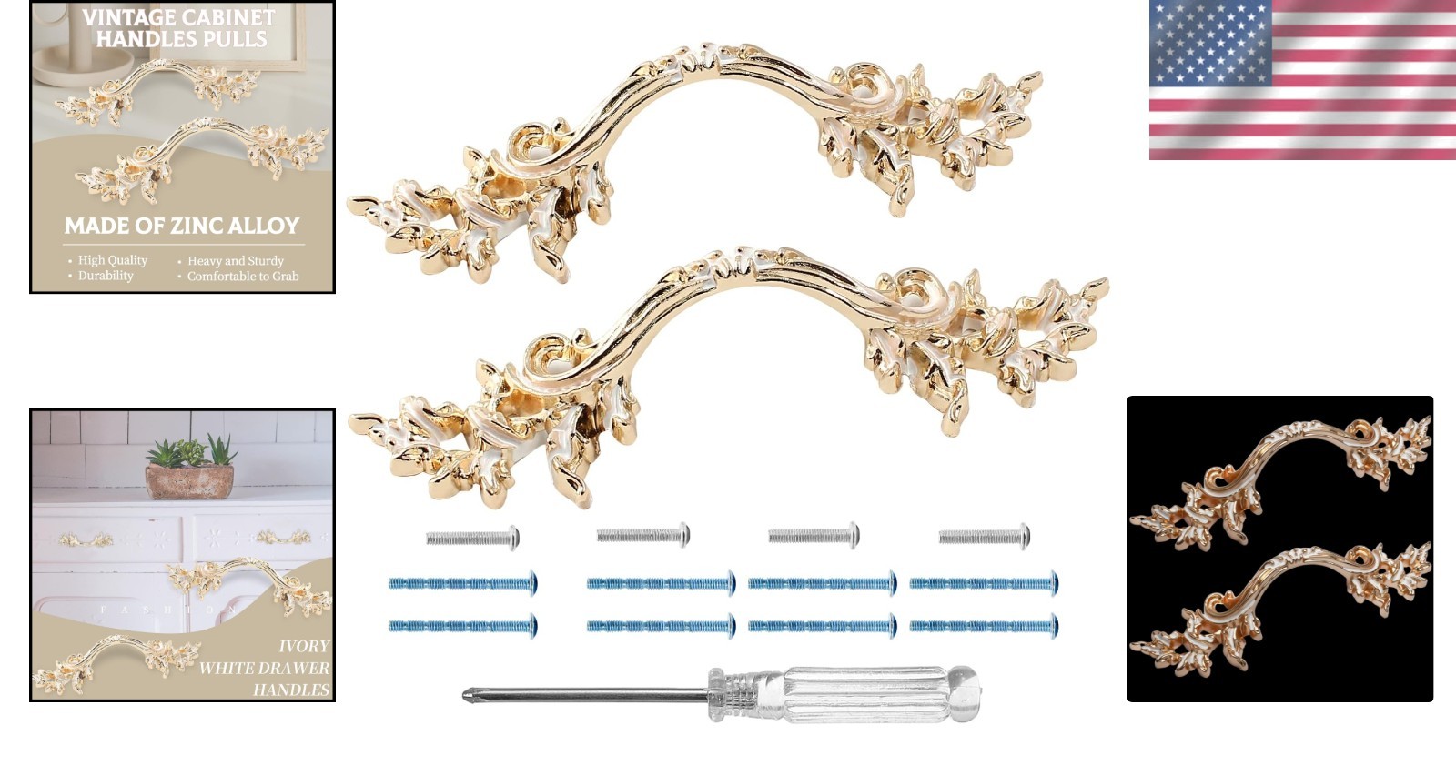 Stylish Gold & White Cabinet Handles 64mm – Durable Zinc Alloy Pulls, Set of 2