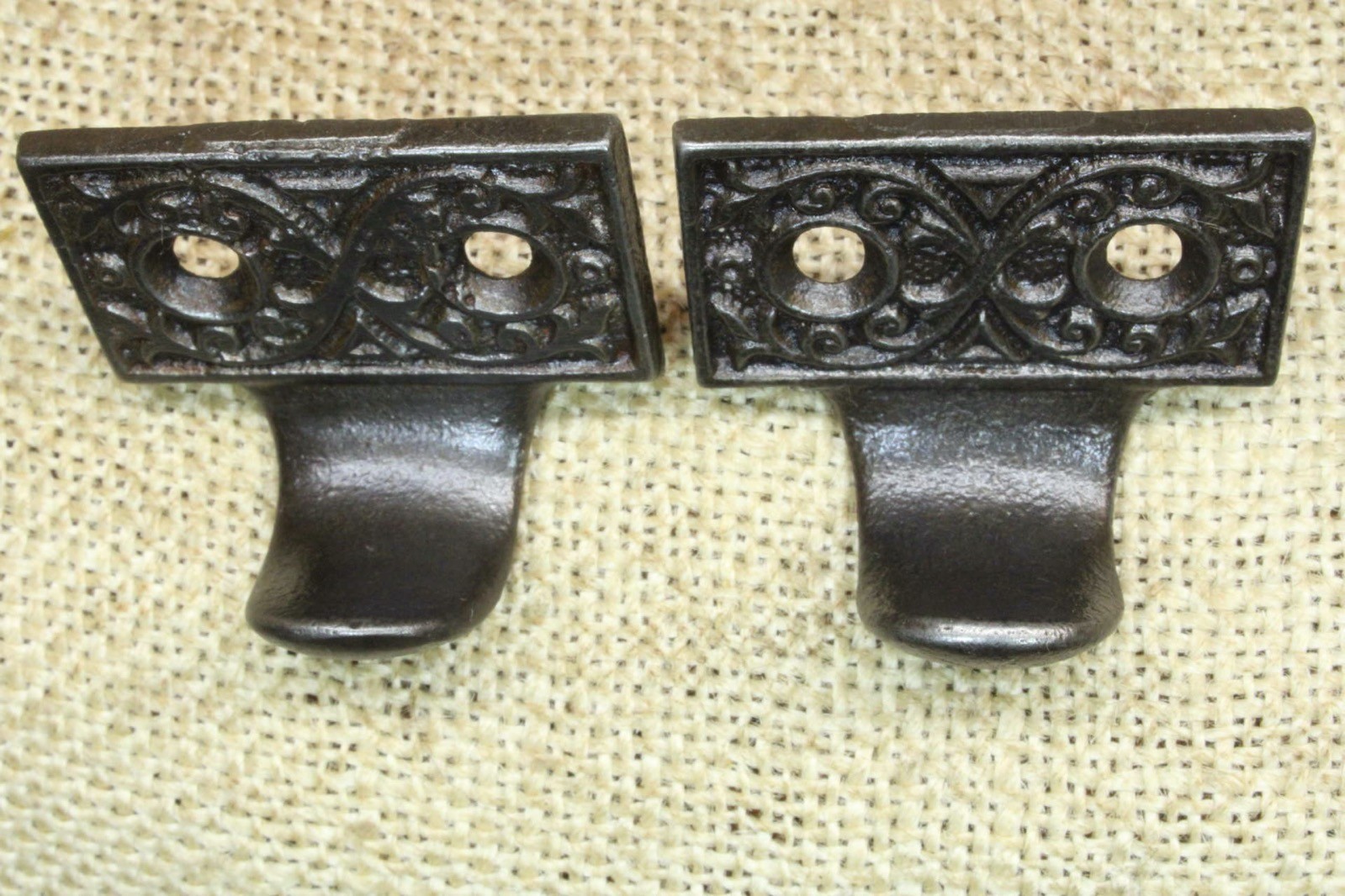 2 Old Window Sash Lifts Pulls Restored Cast Iron Victorian Ferns Triangle Scroll