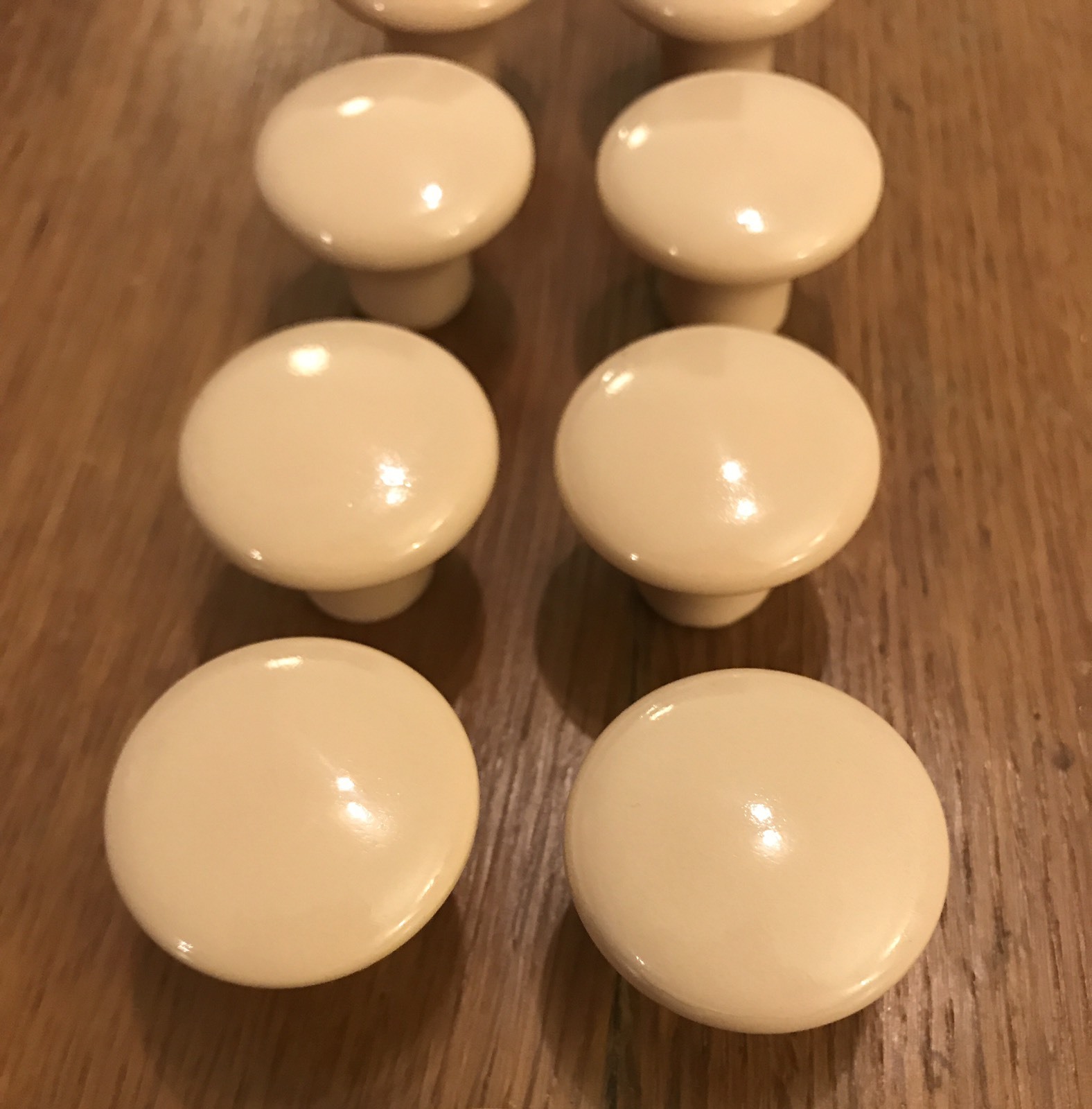 9 Knobs Ceramic Round Tan Beige Pedestal Mushroom Shape Cabinet Drawer Vintage