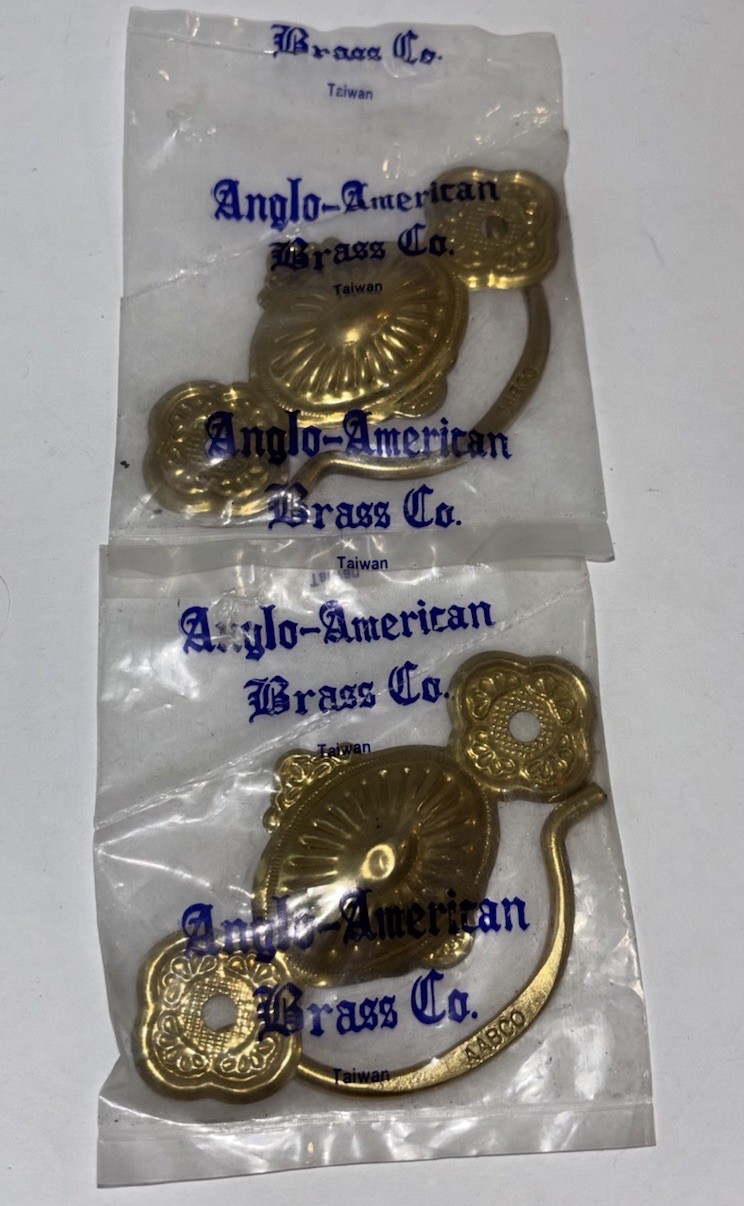 Vtg Ornate Scrollwork Brass Drawer Pulls & Plates Lot Anglo-American Brass Co