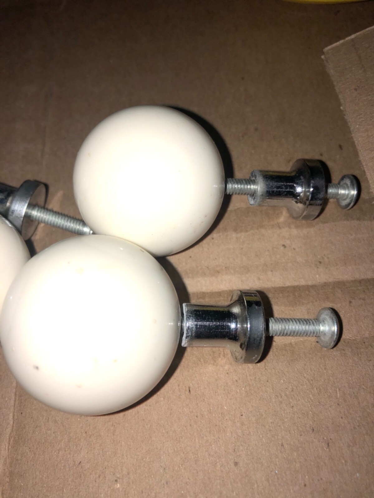 RARE set 4 Vintage White Lucite & Chrome ball Pulls Drawer Mid Century 1 3/8”