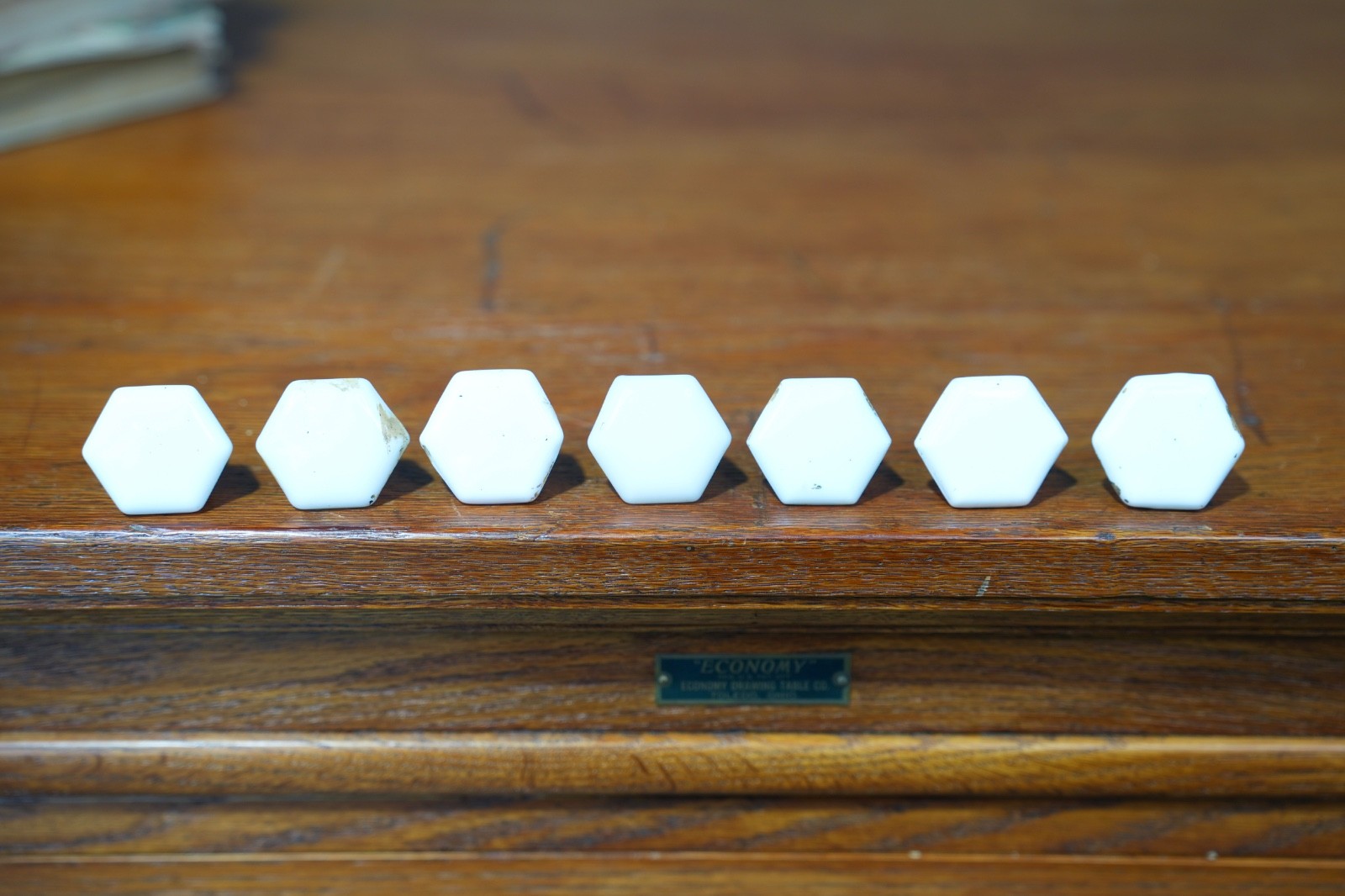 Vintage Dental Medical Cabinet Milk Glass Drawer Knob Pulls Hex Shape Hardware