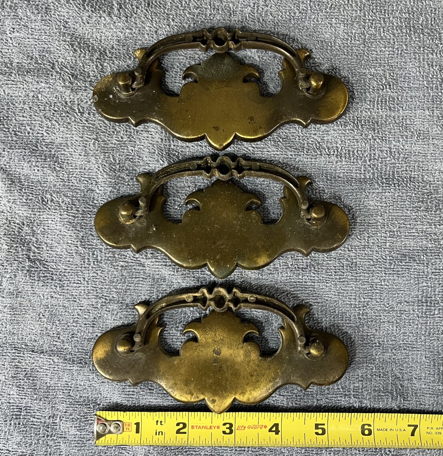 Vintage Drawer Handle Pulls – Large Drop Bail Pull Handles – Brass – Set of 3