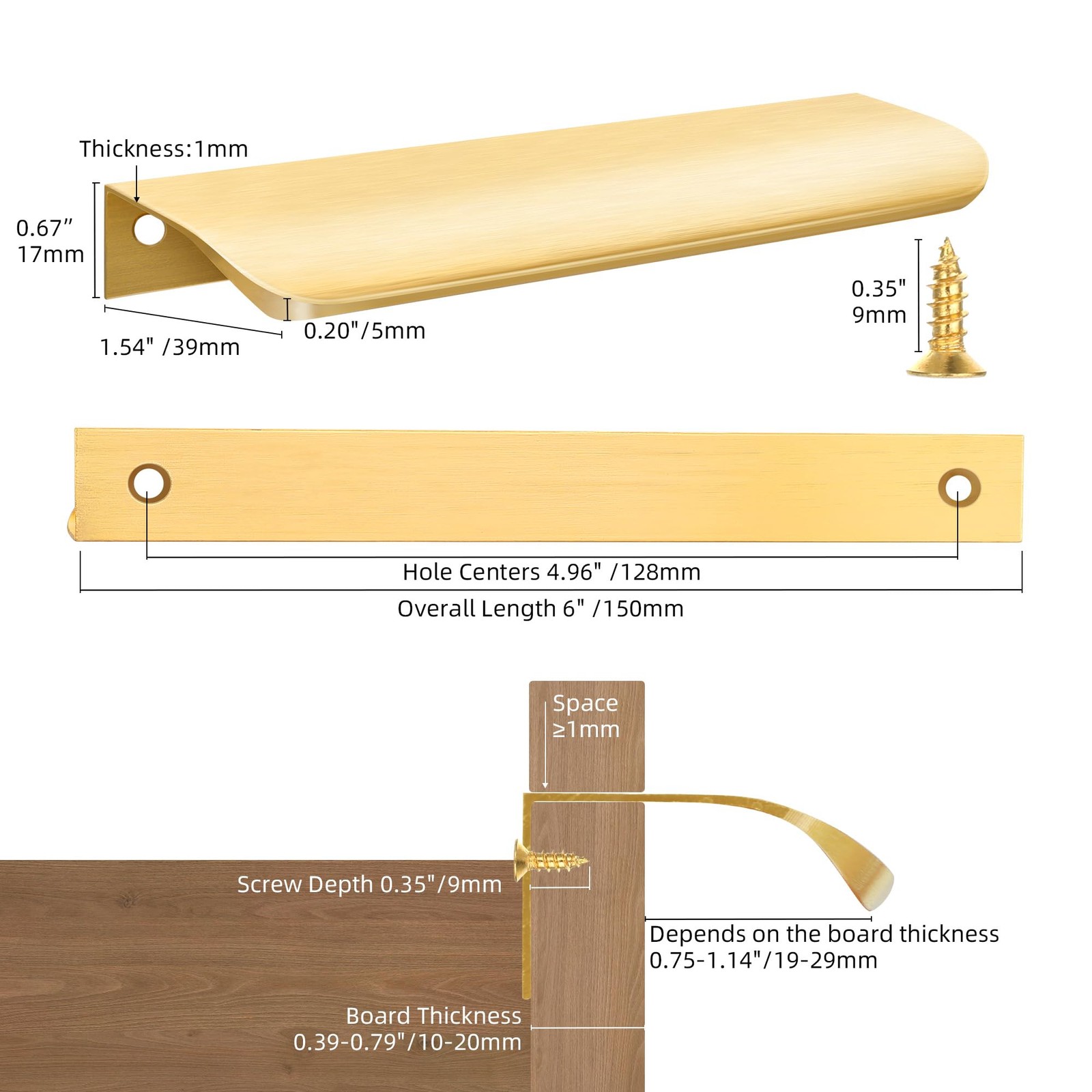 Vancoho 10 Pack Gold Finger Pulls For Cabinets 6 Edge Drawer Pull Concealed