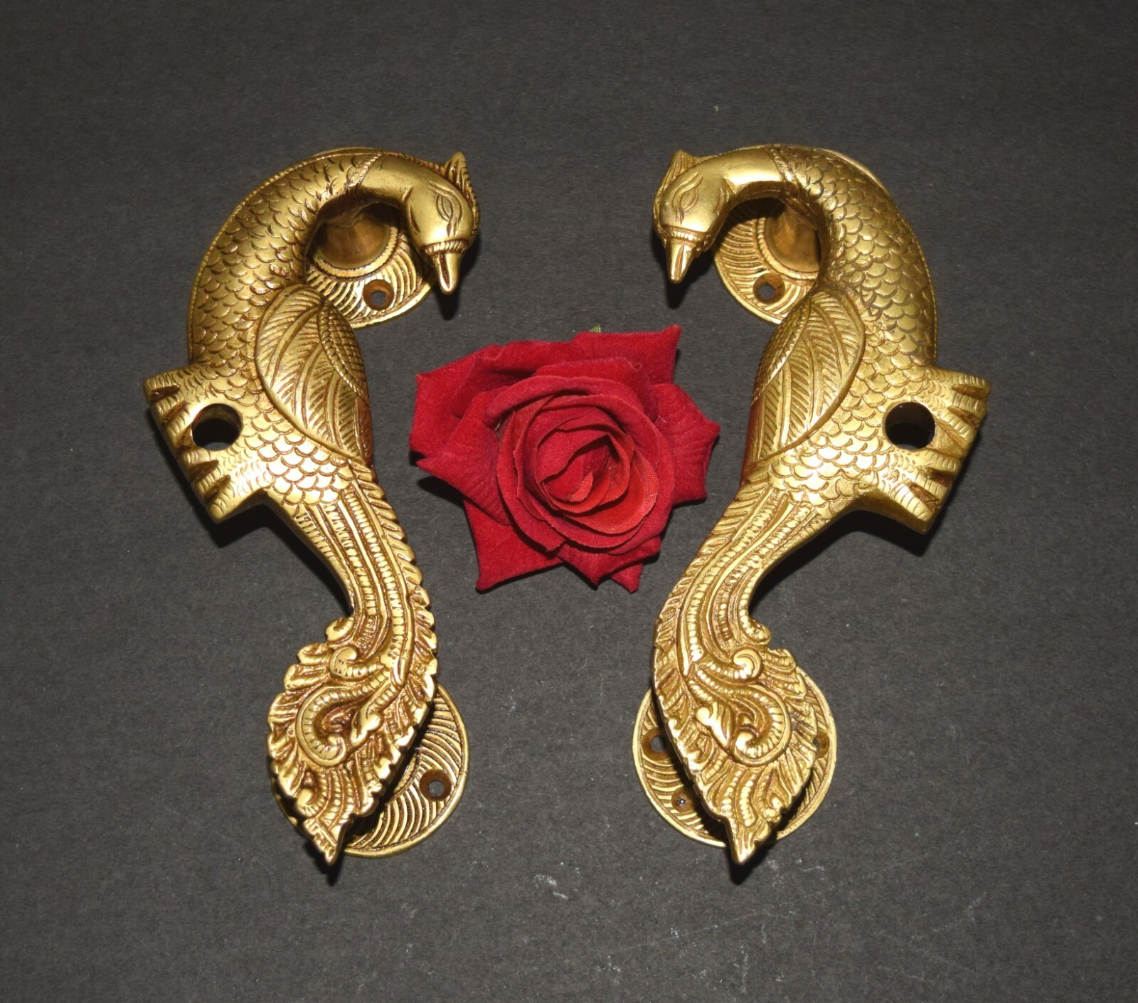 Magnificent Brass Bird Handle Peacock Engraved Ethnic Room Door Puller Set HK208