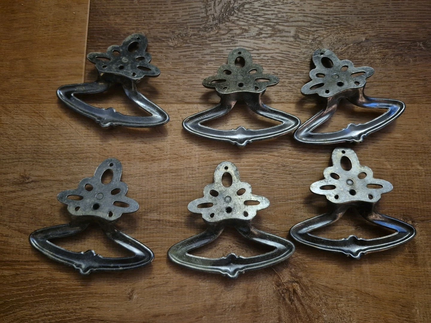 Amerock Drop Bail 6 Drawer Pulls in Brushed Nickel Tone Metal, Vintage